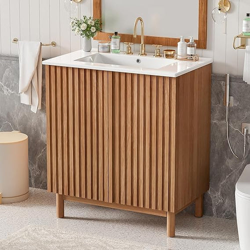 Floating Double Sink Bathroom Vanity with SMC Resin Top & Wood Cabinet