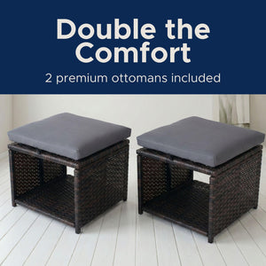 Outdoor Storage Ottoman Set of 2 – All-Weather Wicker with Washable Cushions