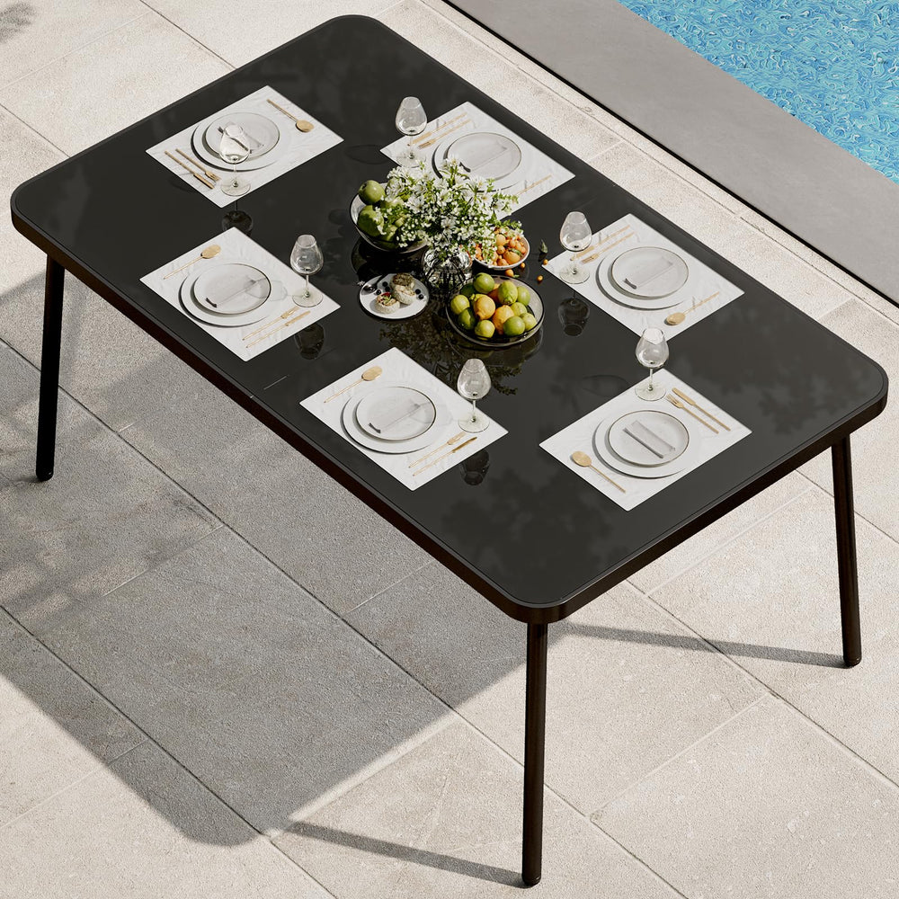59-Inch Rectangular Outdoor Dining Table with Tempered Glass Top