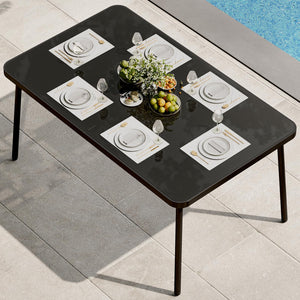 59-Inch Rectangular Outdoor Dining Table with Tempered Glass Top