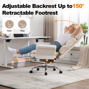 Okeysen Office Chair with Flip Armrests, Big and Tall Office Chair with Foot Rest, Wide Reclining Desk Chair for Cross Legged Sitting & Pets, Executive Ergonomic Computer Gaming Chair with Pillow