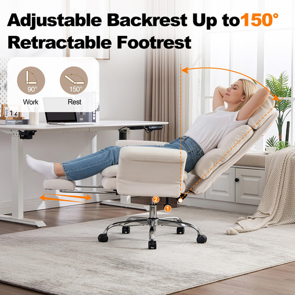 Okeysen Office Chair with Flip Armrests, Big and Tall Office Chair with Foot Rest, Wide Reclining Desk Chair for Cross Legged Sitting & Pets, Executive Ergonomic Computer Gaming Chair with Pillow