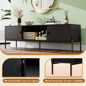 Mid-Century Modern TV Stand with Storage Cabinets & Metal Legs