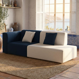 L-Shaped Chaise Lounge Sofa – Blue & White Fabric