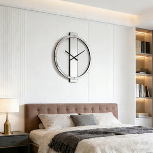 Large Mirror Wall Clock with Round Glass Face