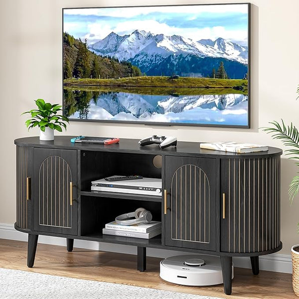 Fluted TV Stand with Drawers & Sliding Doors
