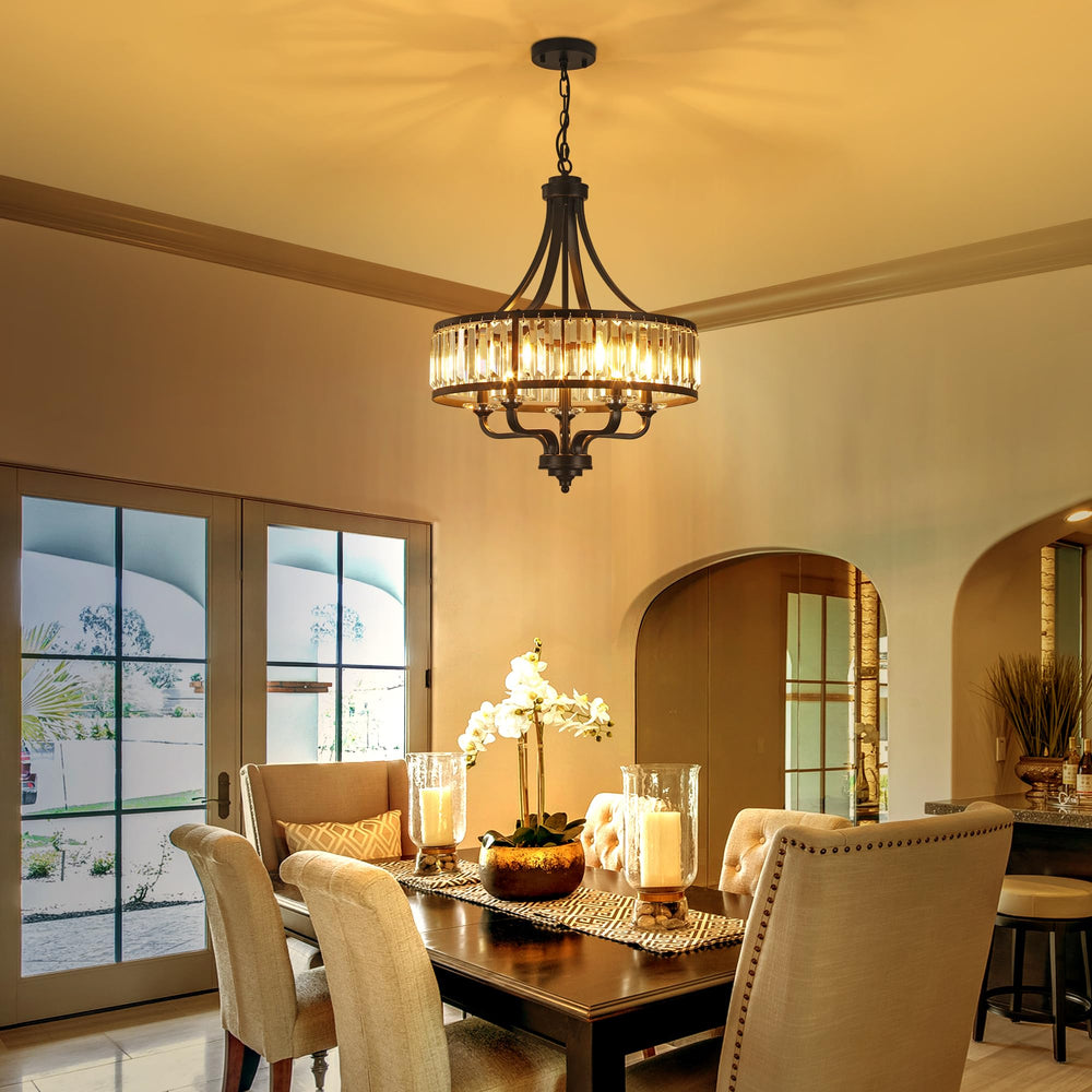 Modern Black Crystal Chandelier 5-Light Adjustable Height