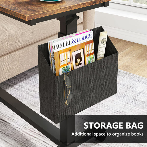 Height Adjustable C-Shaped End Table with Wheels & Tiltable Top