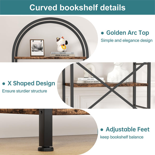 5-Tier Arched Bookshelf with Metal Frame