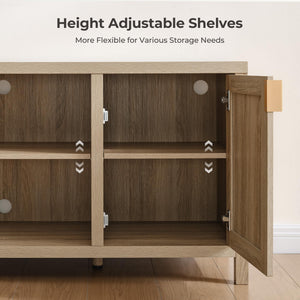 Rattan TV Stand with Storage Cabinets & Adjustable Shelves