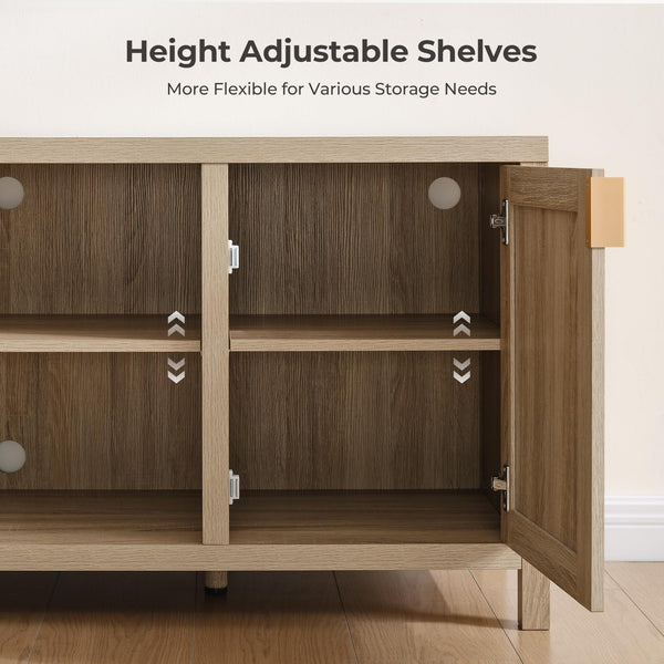 Rattan TV Stand with Storage Cabinets & Adjustable Shelves