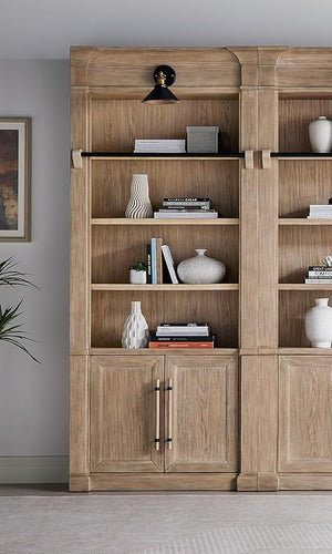 Contemporary 8' Tall Wood Bookcase with Sconce Lighting