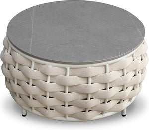 Round Woven Rope Outdoor Coffee Table with Sintered Stone Top