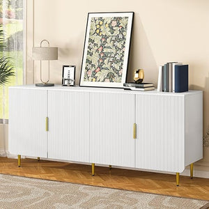 65" Fluted Sideboard Buffet Cabinet with 4 Doors & Adjustable Shelves