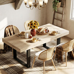 Extendable Farmhouse Dining Table Set with 4 Rattan Chairs