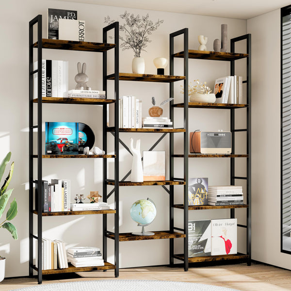 14-Shelf Wide Metal Bookcase with Adjustable Shelves
