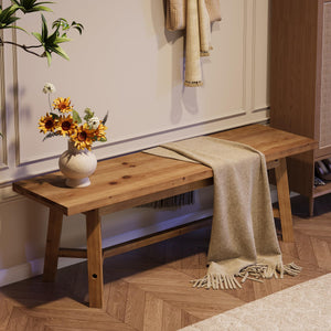 55 Inch Solid Wood Farmhouse Bench – Rustic Brown