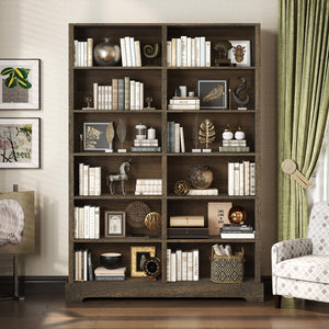 76" Tall 6-Tier Wood Bookcase with 12 Compartments
