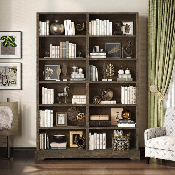 76" Tall 6-Tier Wood Bookcase with 12 Compartments