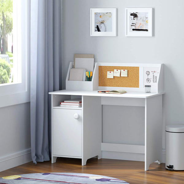 Kids Study Desk with Storage Hutch & Cabinet – Engineered Wood, Ages 3–8, White