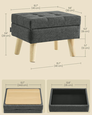 Storage Ottoman with Padded Seat & Wood Legs