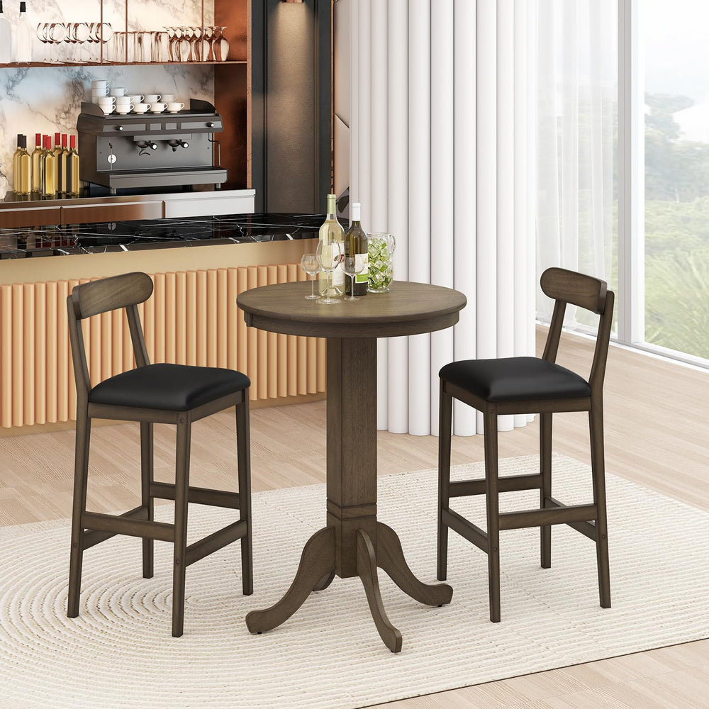 3-Piece Round Bar Table Set with 2 Stools