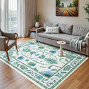 Washable Oushak Area Rug – Floral, Non-Slip, Low Pile