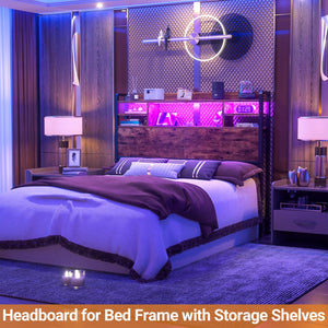 Storage Headboard with LED Light, Power Outlets & USB Ports