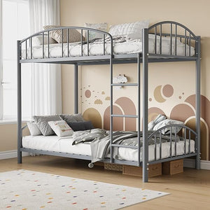 Twin Over Twin Bunk Bed Frame with Guardrail & Safety Ladder
