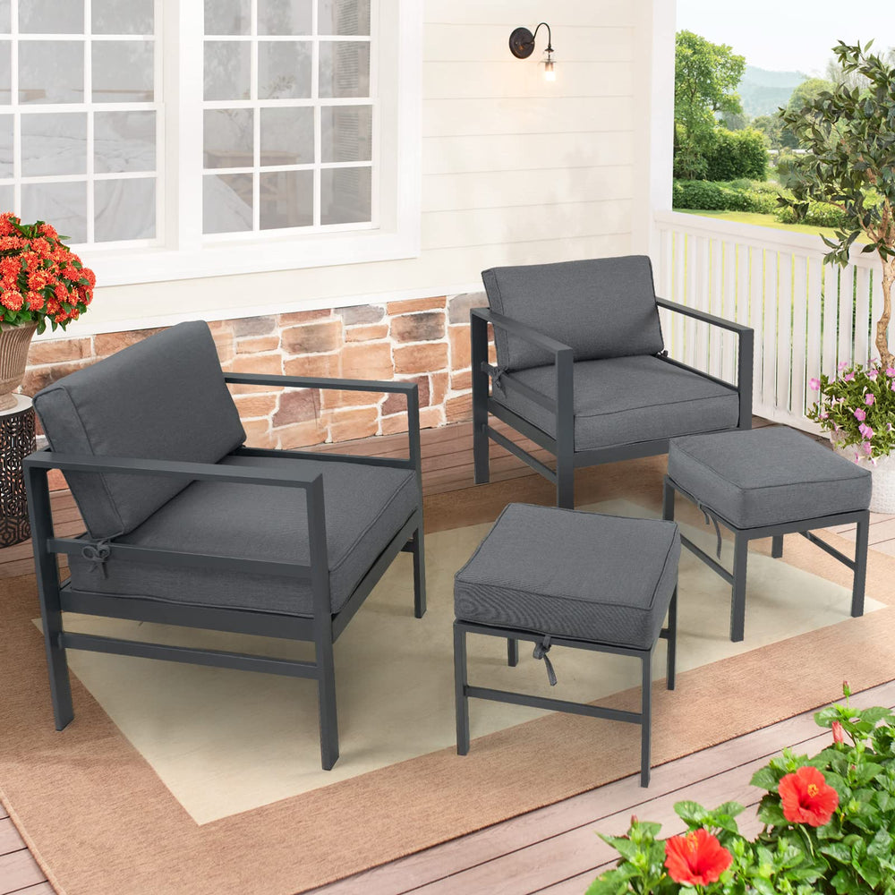 Aluminum Outdoor Patio Ottomans with Cushions, Set of 2