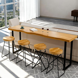 Narrow Bar Table with Wood Grain Top & Metal Frame