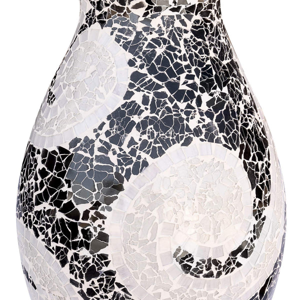 Tall Cylinder Terracotta Floor Vase – Black & White Mosaic