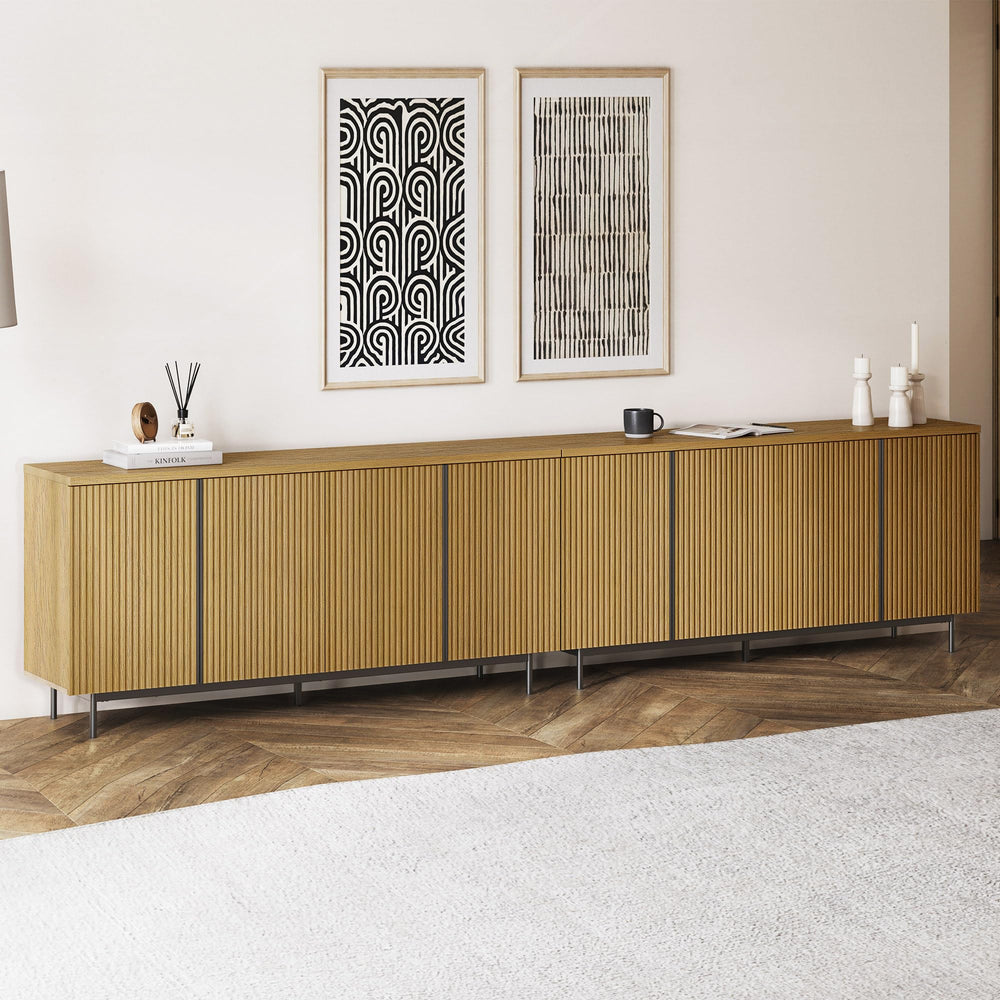 63" Sideboard Buffet Cabinet Set of 2 with Fluted Doors – Camel
