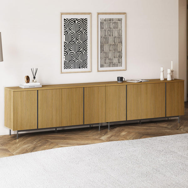 63" Sideboard Buffet Cabinet Set of 2 with Fluted Doors – Camel