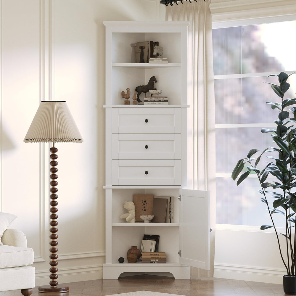 69" Tall Corner Cabinet with Adjustable Shelves and Drawers