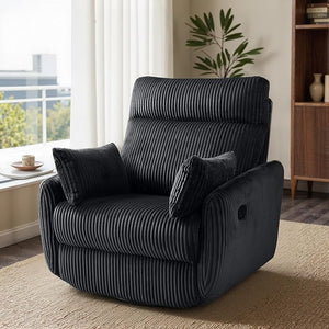 Corduroy Swivel Recliner Chair with Glider & 2 Pillows