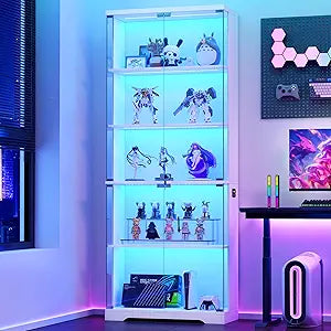 Glass Display Cabinet with RGB LED Lights & Lockable Doors