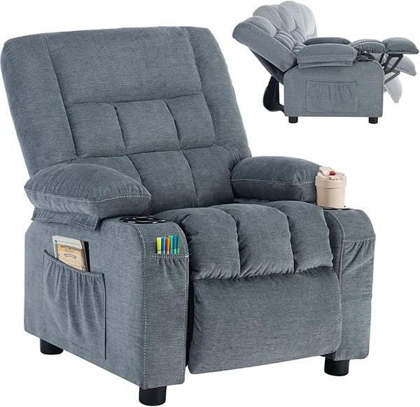 Kids Recliner Chair with Cup Holders & Side Pockets