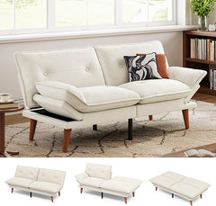 Convertible Futon Sofa Bed with Adjustable Backrest & Armrest