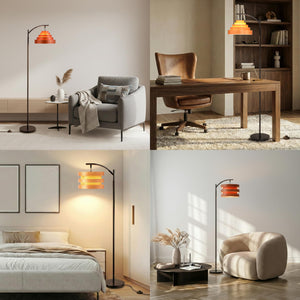 Layered Wood Shade Floor Lamp, Mid-Century Modern, E26, Foot Pedal Switch
