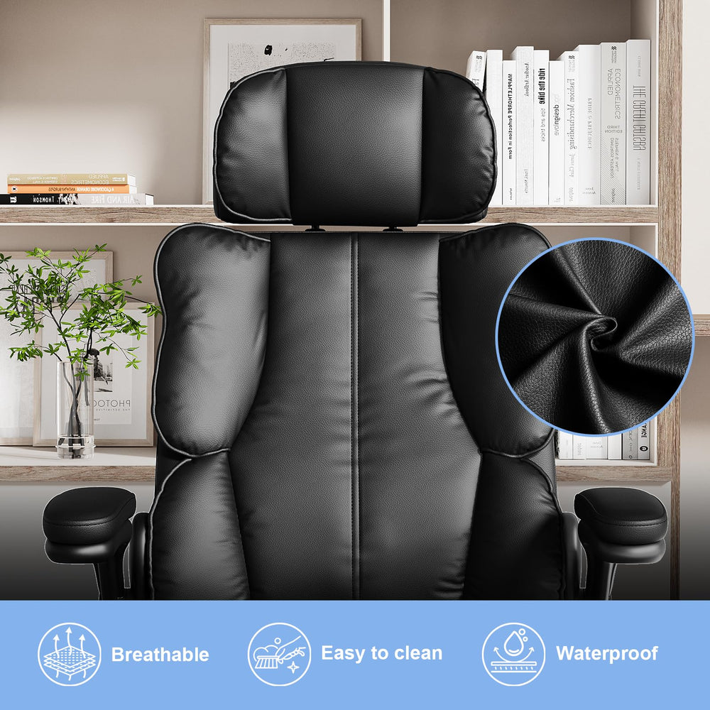 Ergonomic High-Back PU Leather Office Chair with Adjustable Headrest & Flip-Up Arms