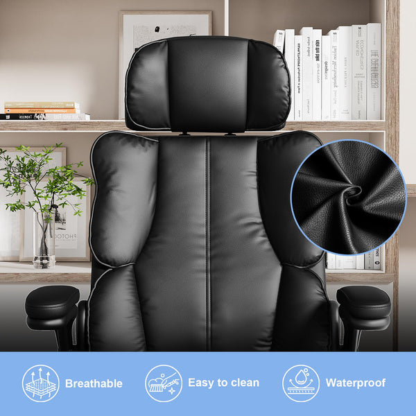 Ergonomic High-Back PU Leather Office Chair with Adjustable Headrest & Flip-Up Arms