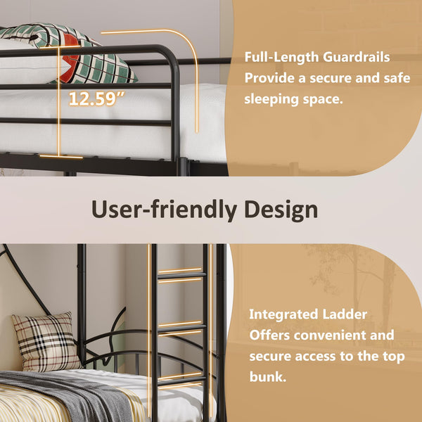 Twin Over Twin Bunk Bed Frame with Ladder & Guardrails