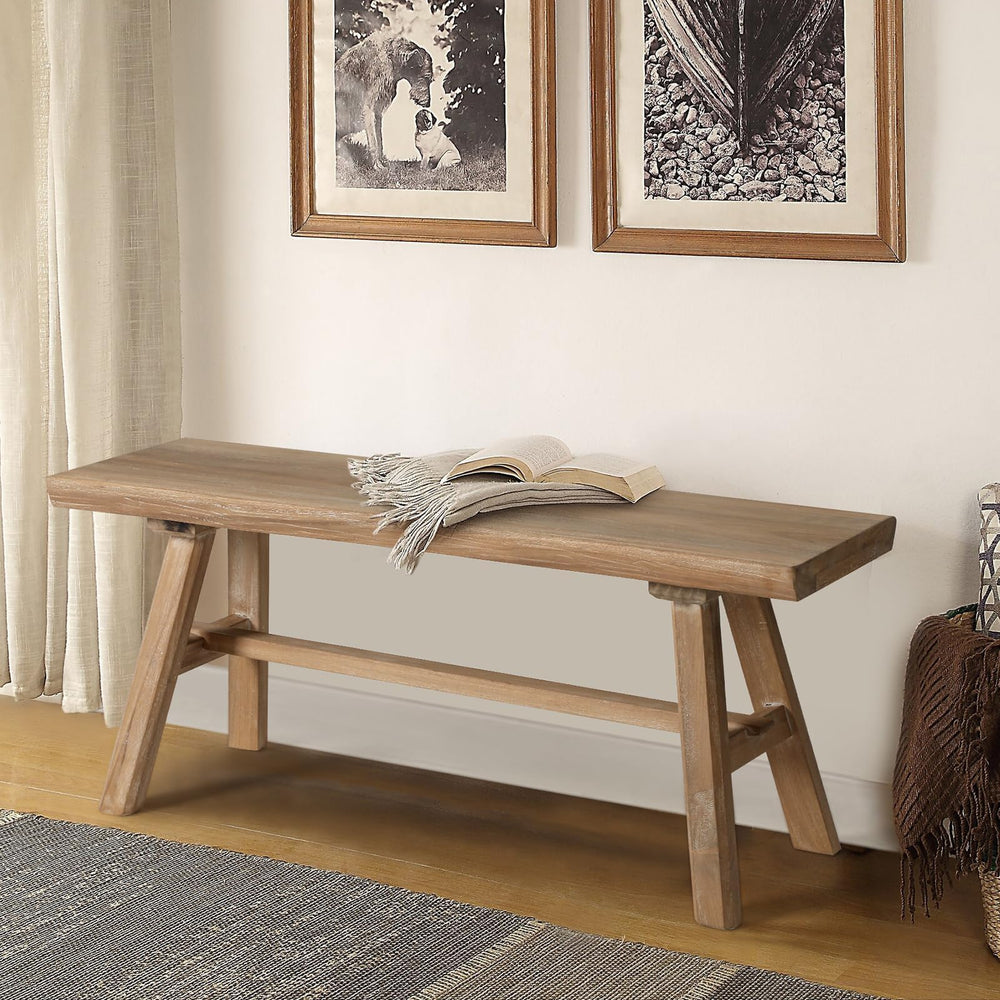 Rustic Solid Wood Farmhouse Bench – Indoor Dining & Entryway Seat