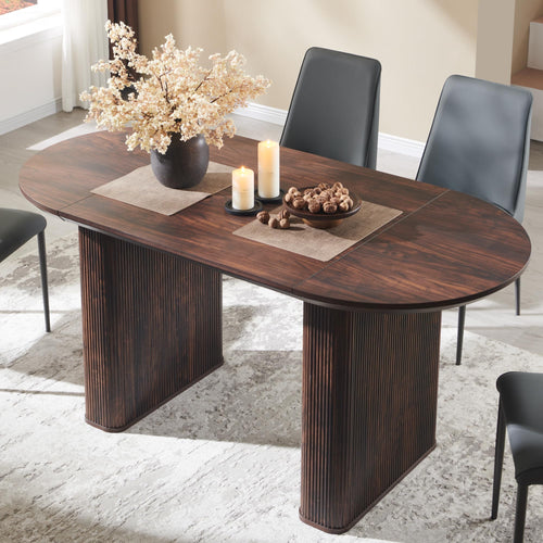 63 Inch Oval Dining Table for 4-6 | Mid-Century Modern Fluted Base Kitchen Table