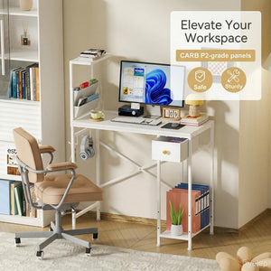 Computer Desk with LED Lights, Power Outlets & Storage – Small Gaming & Home Office Desk