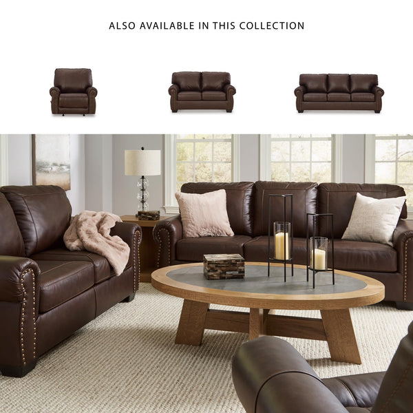 Traditional Leather Match Sofa with Nailhead Trim, Dark Brown