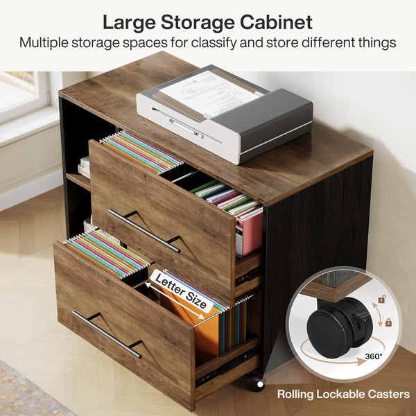 L-Shaped Executive Desk with Mobile File Cabinet and Storage Drawers