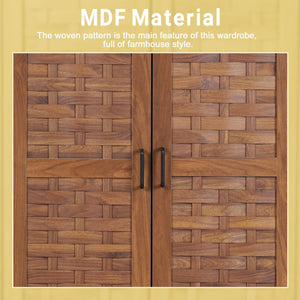 Armoire Wardrobe Closet with Woven Doors, Drawers & Hanging Rail