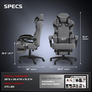 Ergonomic Gaming Chair with Footrest & Lumbar Support